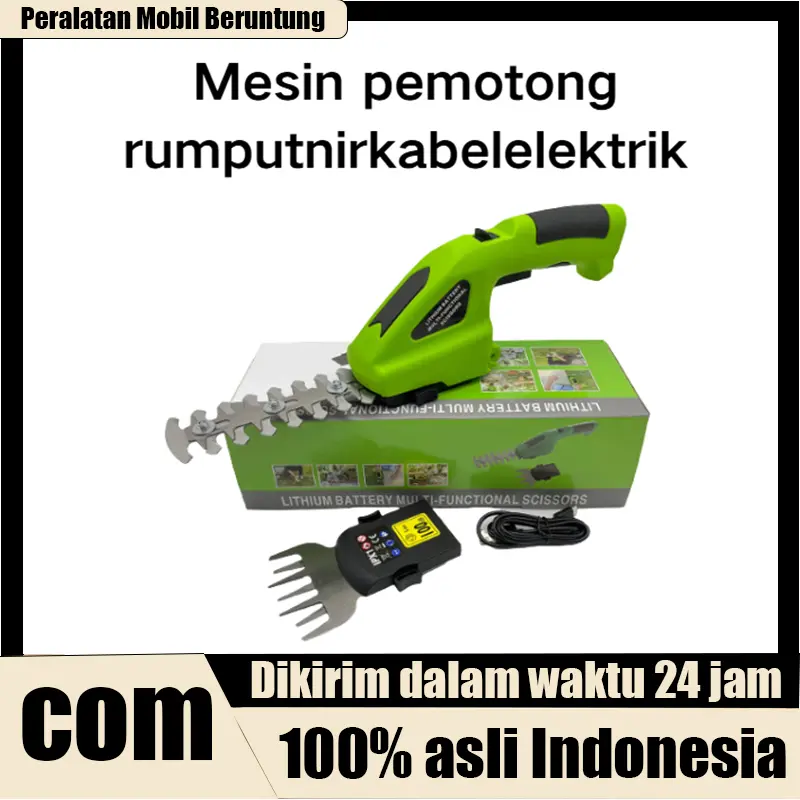 【COD】Pemangkas Rumput & Semak 2in1 Tanpa Kabel, Alat Potong Rumput Elektrik, Set Gunting Taman Portabel untuk Pangkas Pagar Tanaman