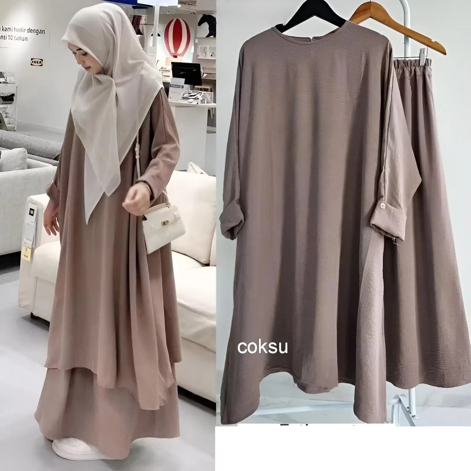 One Set Abaya Fatiya Set Crinkle Airflow Premium Tunik + Rok Jumbo Baju High Panjang Muslim Wanita Oversize baju Nyaman