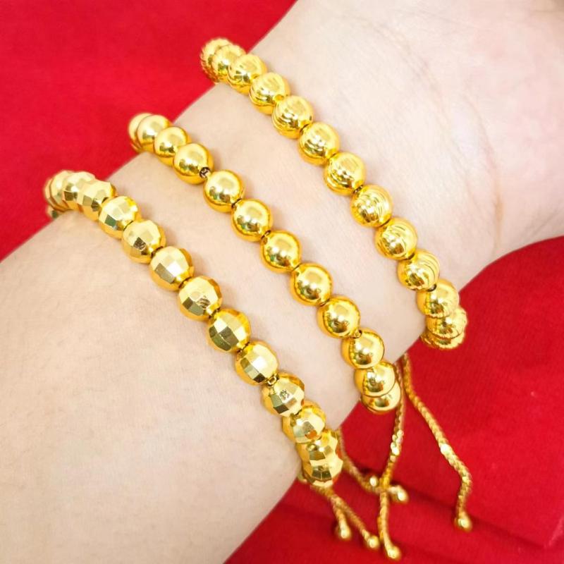 Product Introduction of Anti Karat Set Aksesori Fesyen Tidak Mudah Luntur Gelang Motif Gelombang Kacang Bulat Terbuat Dari Koin Asli Gelang Manik Serut 2