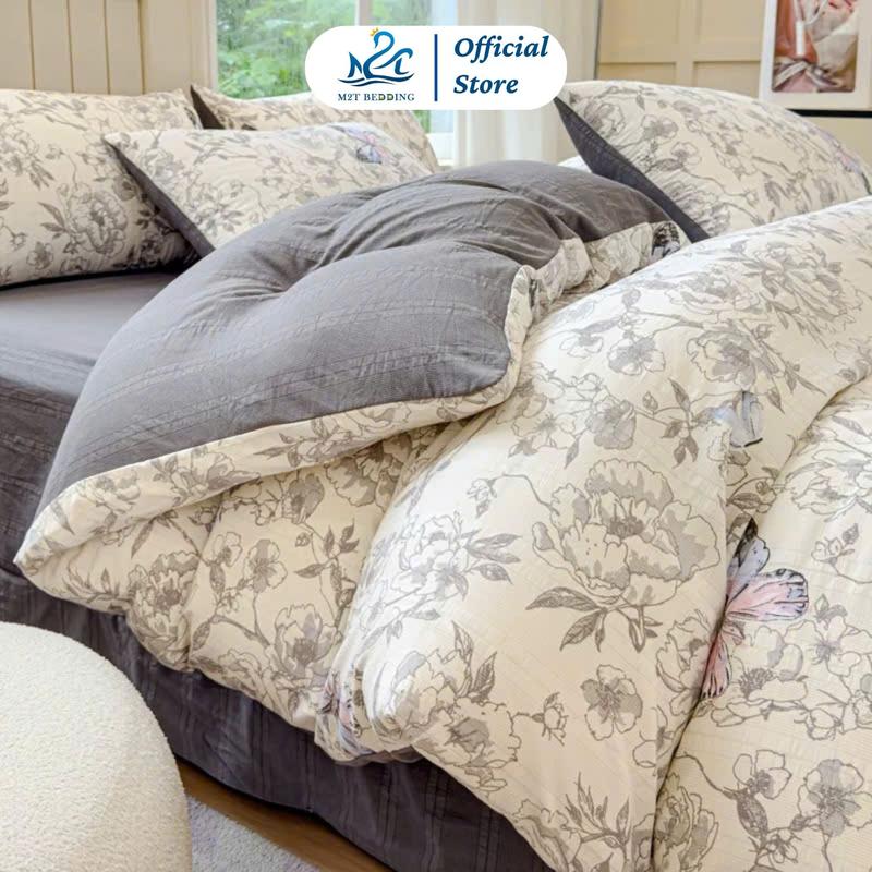 Bộ vỏ chăn ga gối Icy M2T Bedding gồm ga giường 2 vỏ gối và vỏ chăn có khóa kéo để lồng ruột Không kèm ruột bông bên trong chăn mềm mại thoáng mát