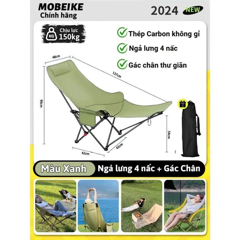 [Kèm Gác Chân] Ghế Gấp Gọn 4 Nấc Ngả Lưng Camping, Dã Ngoại, Câu Cá Chịu Tải 240kg, Hợp Kim Nhôm, Vải Oxford 600D 2 Lớp Dày Dặn 30 Ngày Đổi Mới