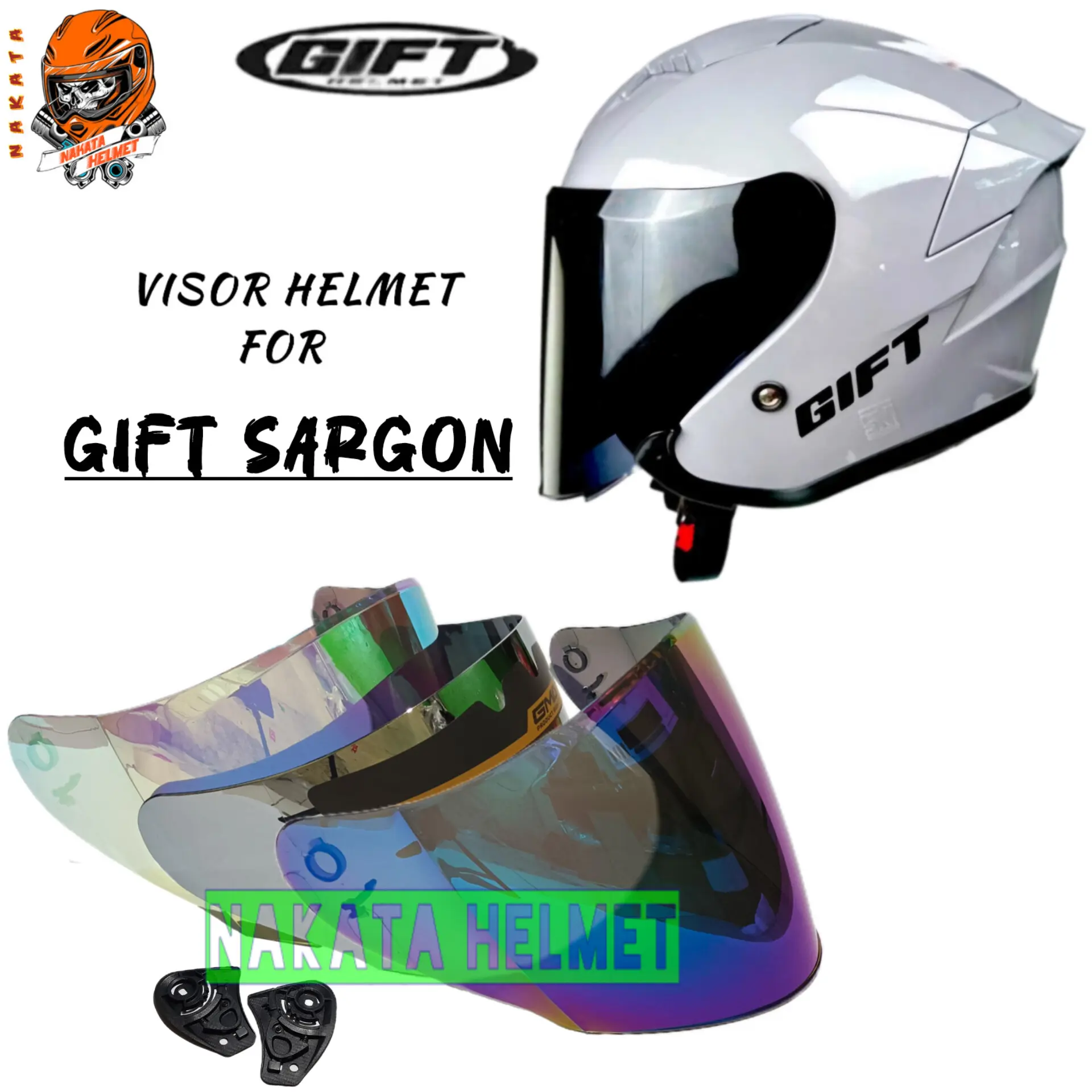 Kaca helm GIFT SARGON flat visor helmet gift hitam bening red gold blue