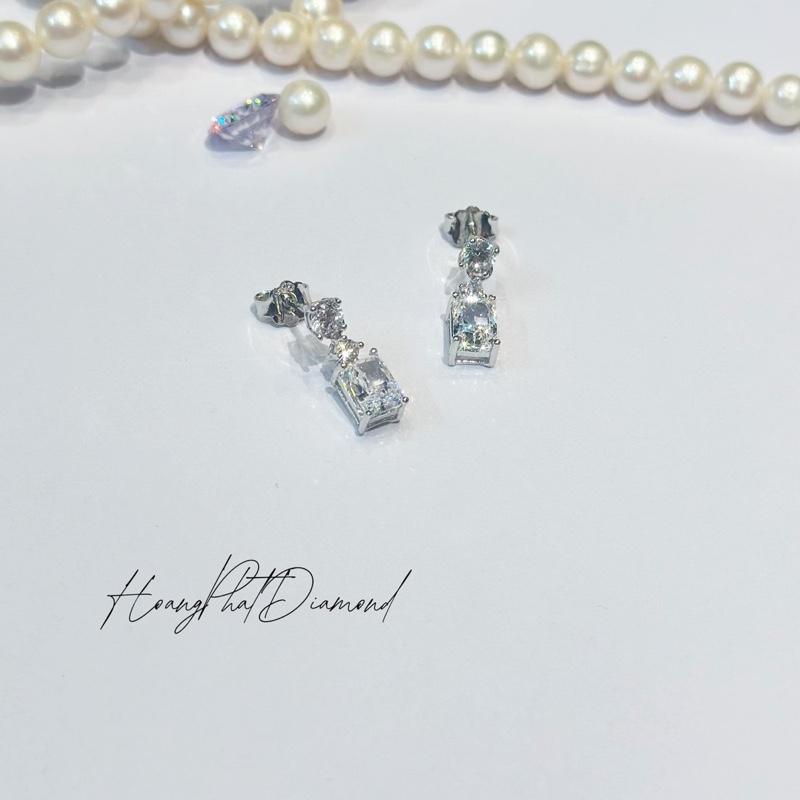 [ Hoàng Phát Live ] Phụ Kiện Bông Tai Bạc Ý 925 Hột Vuông Tòn Ten Cao Cấp Nam Mỹ Xi Kim (B479)