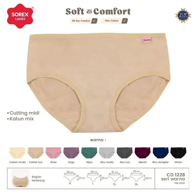 SOREX 3 pcs Celana Dalam Wanita 1228 M| L| EL| QL Soft & Comfort Lembut dan Nyaman Katun Cewek 1