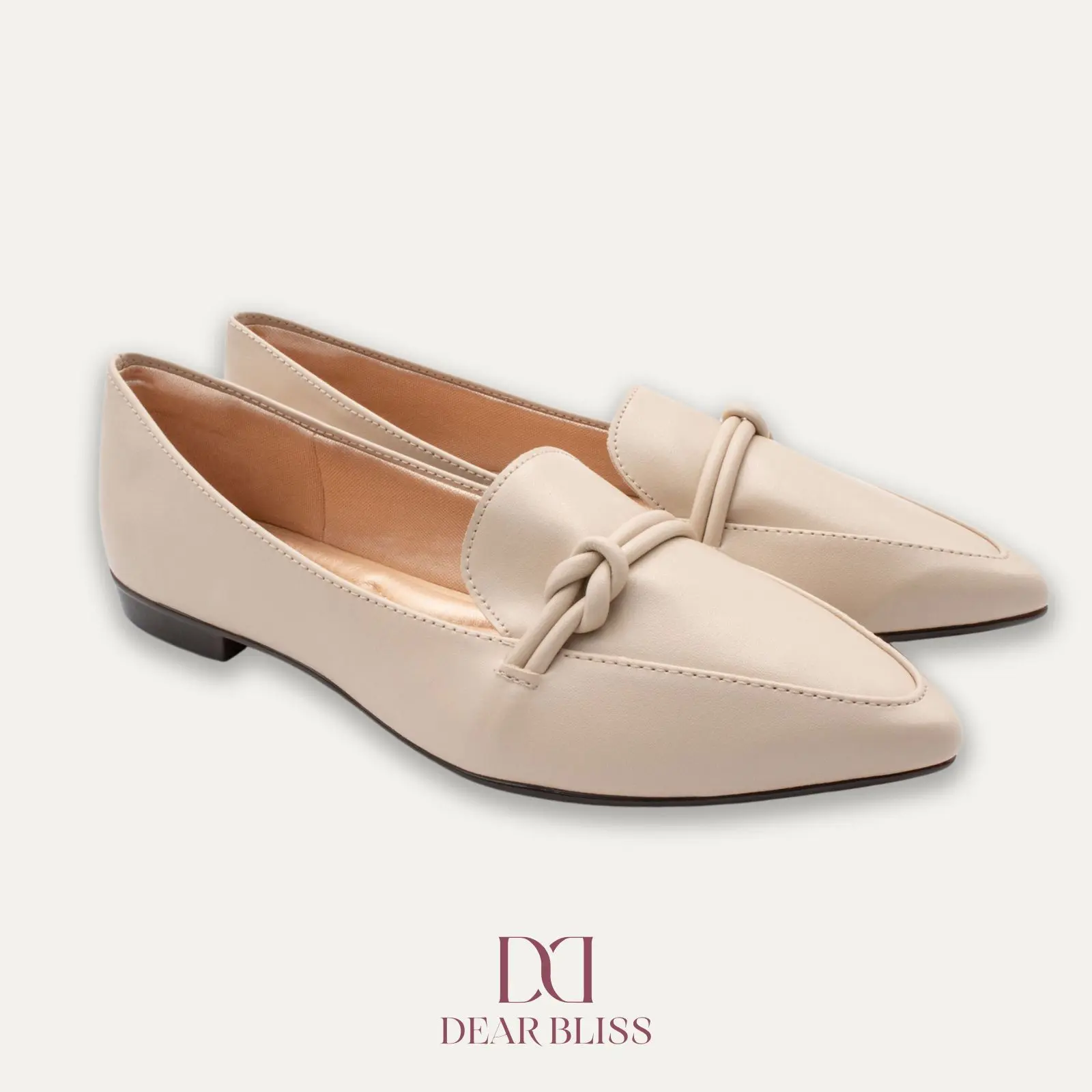 DEAR BLISS Palmira Cream Loafer for Women with Tonal Knotted Strap