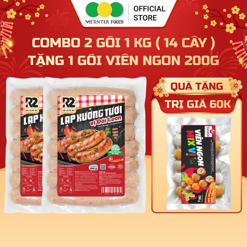   Mua 2 tặng 1  Combo 2 Gói Lạp Xưởng Tươi R2 Vietinter Foods Vị Đài Loan 1.KG  Gói 490g  