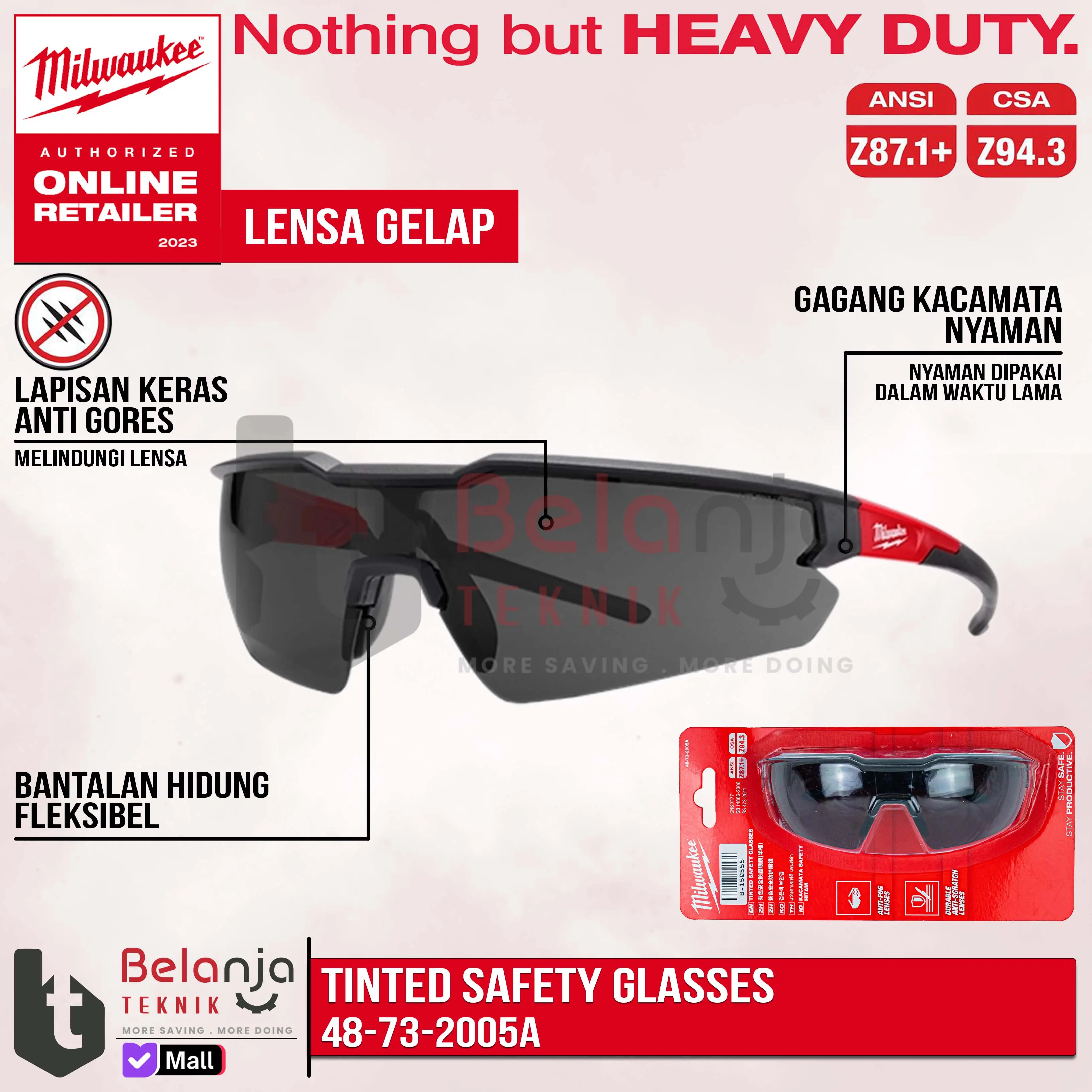 Milwaukee Tinted Safety Glasses Kacamata Safety Kaca Mata Kerja Hitam