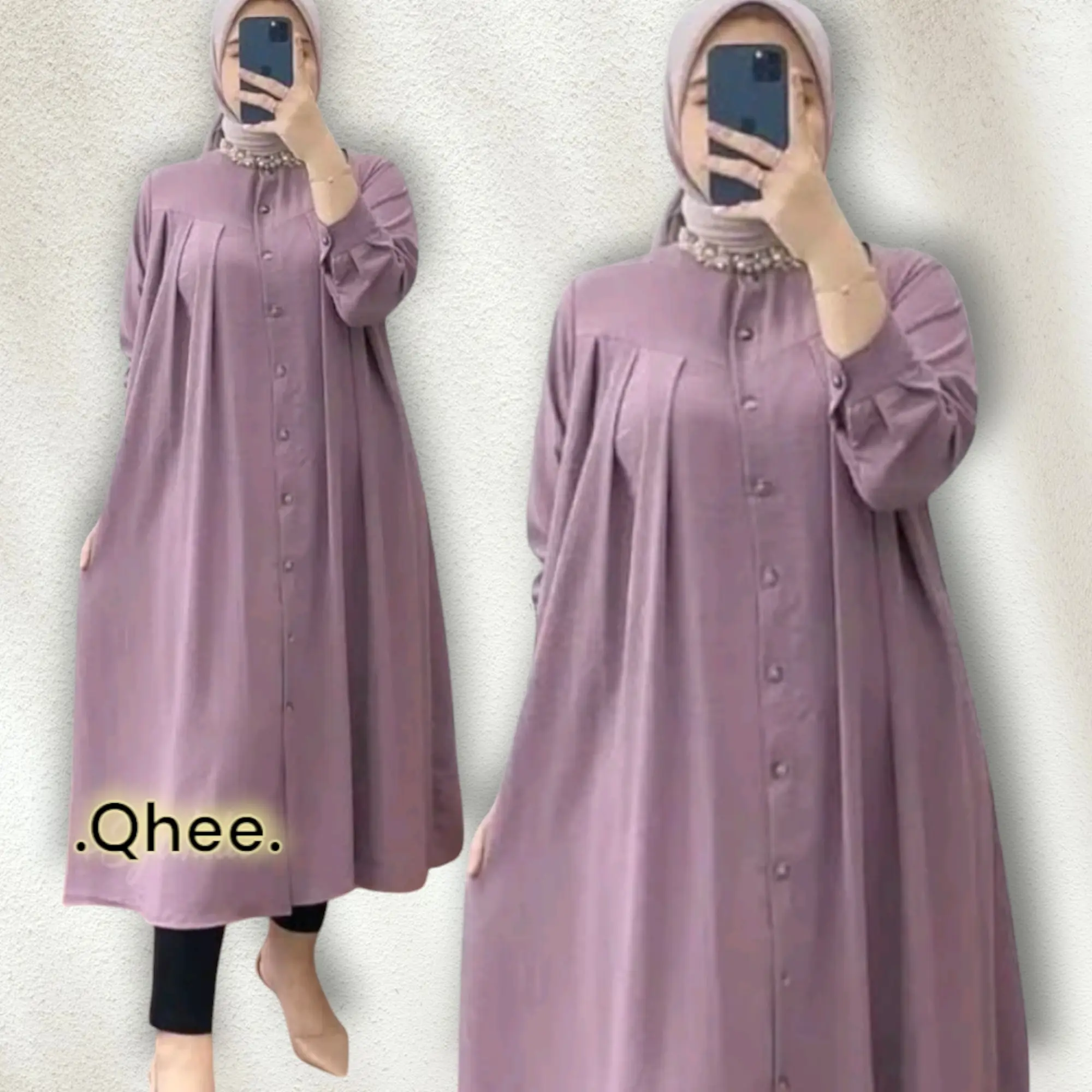 Atasan Panjang Wanita Tunic Terbaru Shakila Twill Kancing Dress Nyaman Muslim Tunik Gamis
