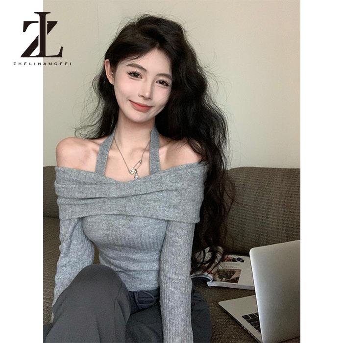 Áo dệt kim sweater Trễ Vai Tay Dài Thời Trang Quyến Rũ Cho Nữ