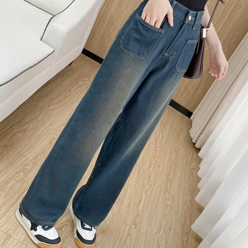 Seluar Jeans Wanita, Gaya Retro, Warna Kelabu Hitam, Seluar Kaki Lurus, Sesuai untuk Musim Panas, Longgar dan Nipis, Sesuai untuk Musim Bunga dan Musim Luruh, Seluar Longgar, Pinggang Tinggi, Pakaian Filipina, Seluar Seluar, Seluar Peluh, Pakaian Musim