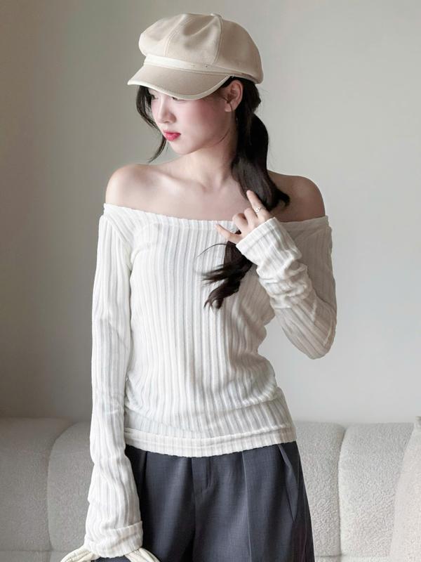 Áo Trễ Vai Tăm Đũa Lông Chất Vải Cotton Co Giãn Miho House