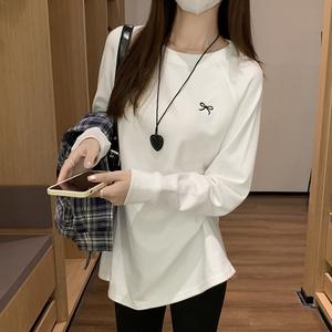 Round Neck Long Sleeve T-Shirt, Fall Sweatshirt Inner Layer, Casual Loose Fit Medium Length Top for Women, Basic Fashion 5423 Womenswear Summer Fitted