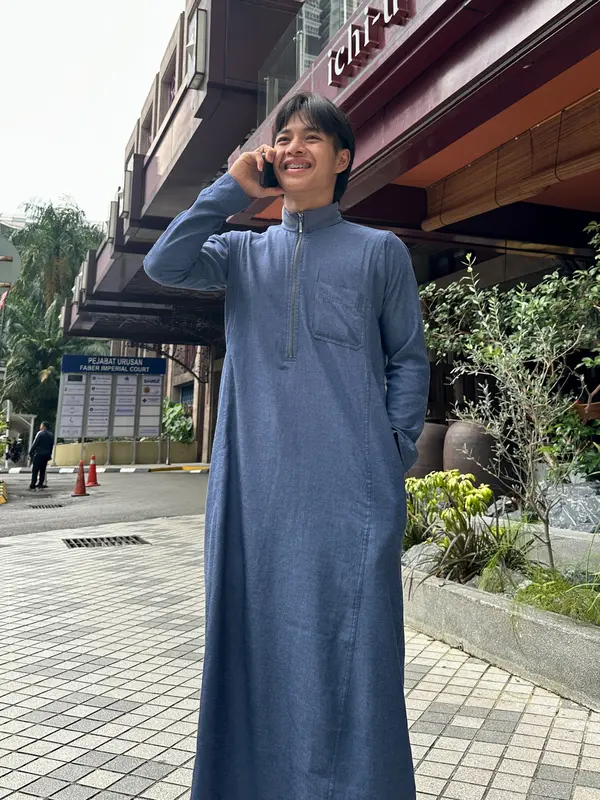 Gamis Alva Denim Slimfit ALVARAZKA - [Limited] - Thobe Jubah Pria Katun Denim 3