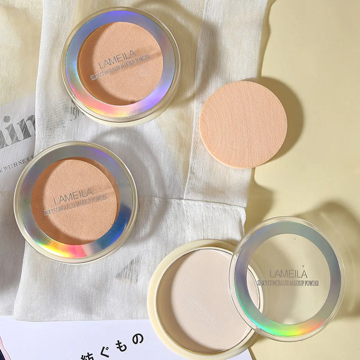 Lameila Oil Control Face Powder Matte Waterproof Flawless Setting Powder Compact Face Makeup Making The Skin More Delicate Smooth Foundation