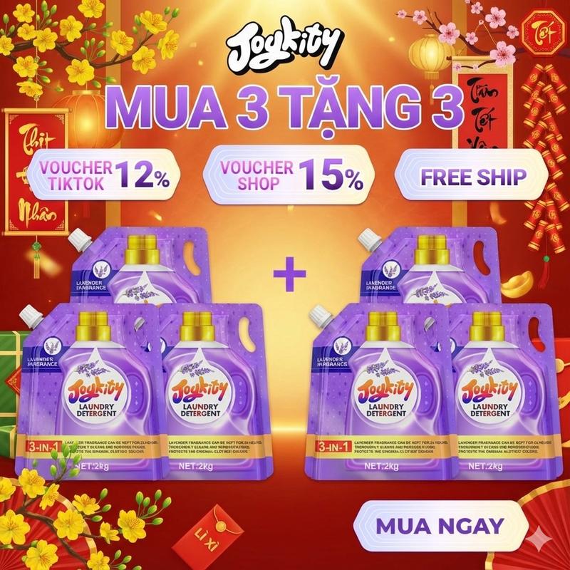 XẢ KHO THÙNG 12KG MUA 3 TẶNG 3 Nước Giặt Xả Joykity Hương Lavender Lưu Hương Thơm Lâu Dịu Nhẹ An Toàn Cho Da Làm Sạch Tốt Làm Bền Màu Quần Áo