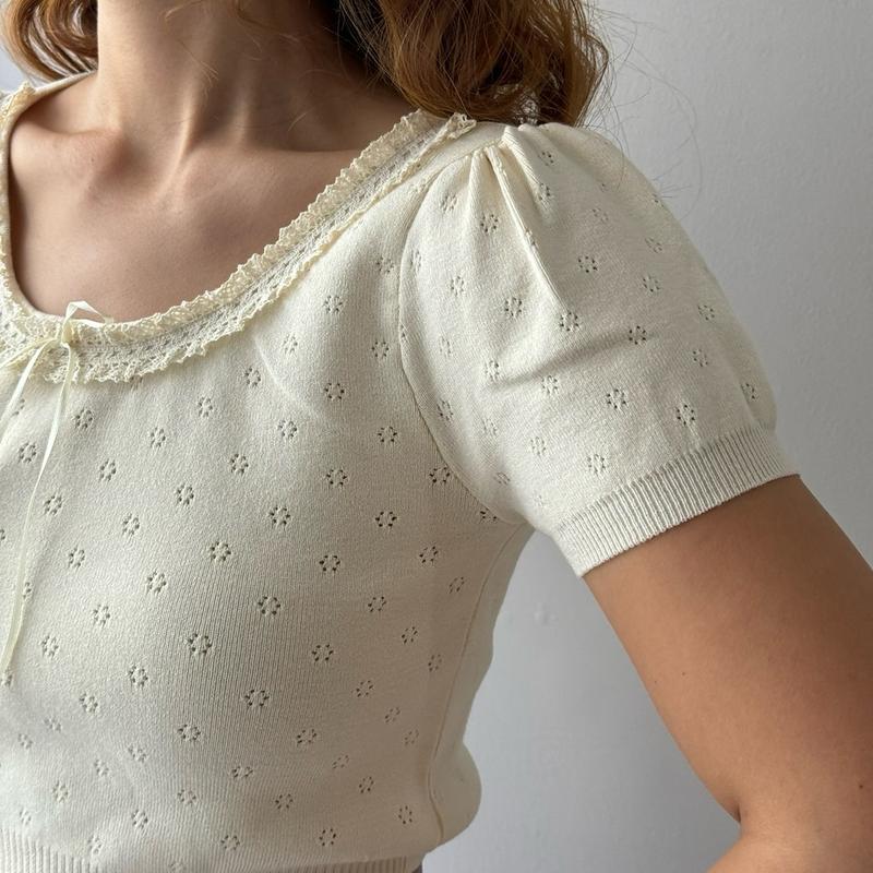 Libene Lili Top Leher Renda Dengan Lengan Puff Baju 3