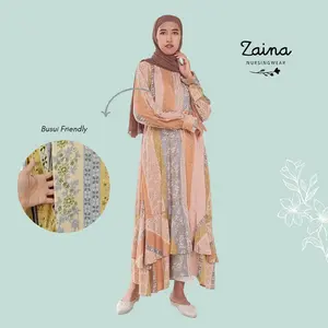 Dress Busui Friendly Bukaan Samping Rayon Etnik Gamis Terusan Menyusui Lengan Panjang