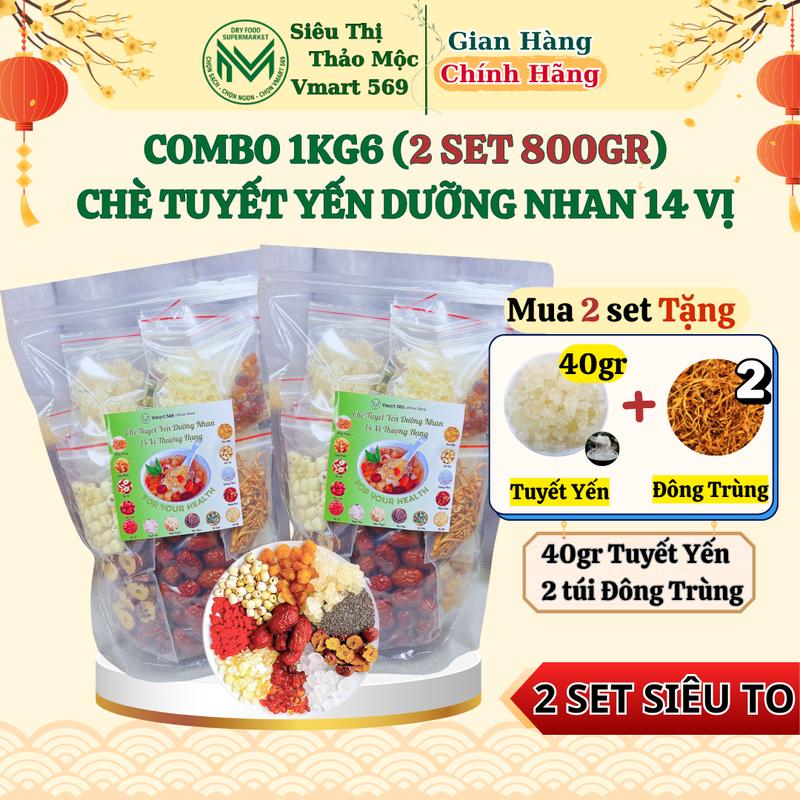 Combo 1kg6 chè dưỡng nhan 14 vị (2 set 800gr) Vmart 569 tặng thêm 40gr tuyết yến thơm ngon Nước Trà Tea