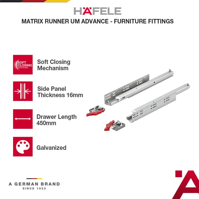 Gambar Hafele Rel Laci Matrix Runners UM A30 45 cm Slow Motion  Soft Close Full Extension 1 Pasang dari HAFELE Kota Bekasi Tokopedia
