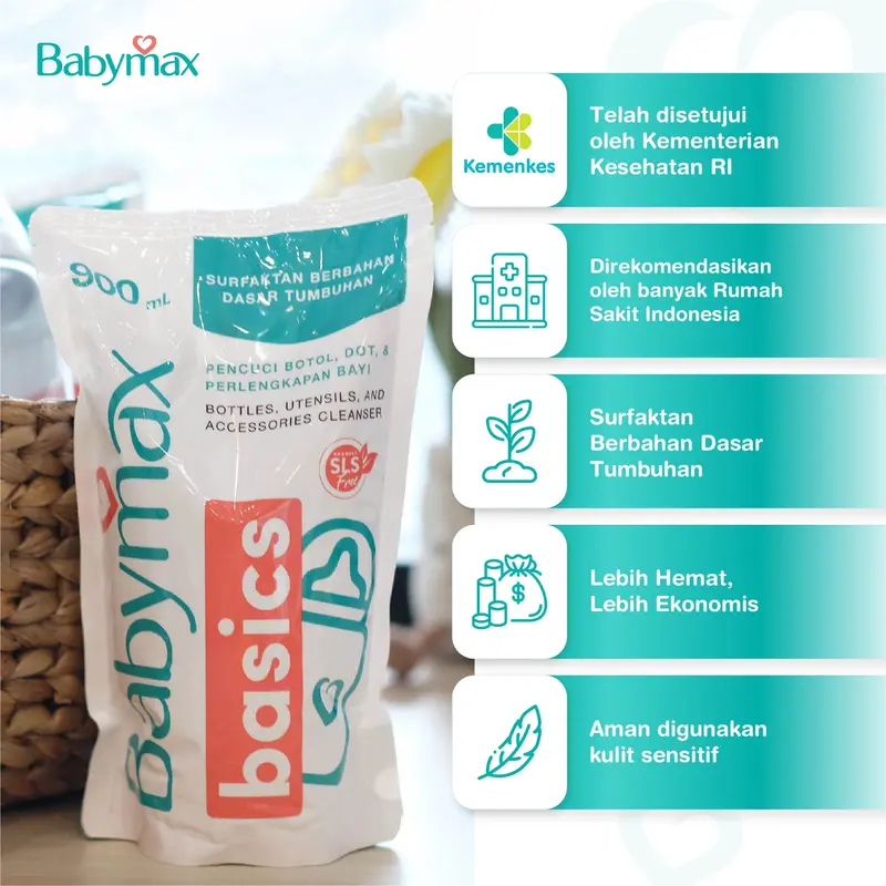 Babymax Basics Bottle, & Utensils, Cleansers 900 mL (isi 1 pcs) - Sabun Botol Bayi - SLS Free - Natural 1