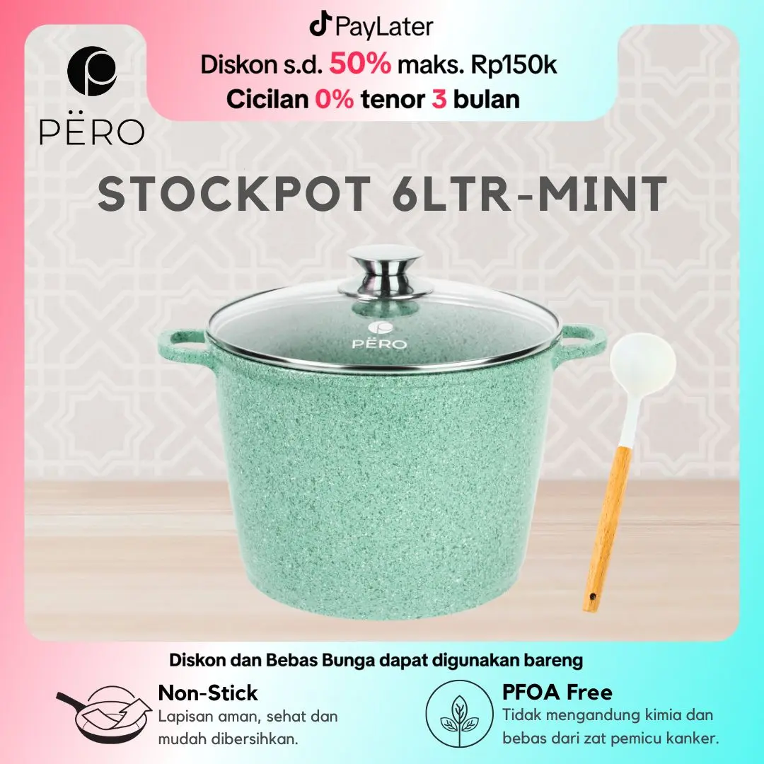 [Exclusive Jordi Onsu] Pero Stock Pot Panci Gentong 24cm with Glass Lid / Panci Granite Anti Lengket / Panci Granite Besar Kapasitas 6 Liter Anti Lengket Kitchenware