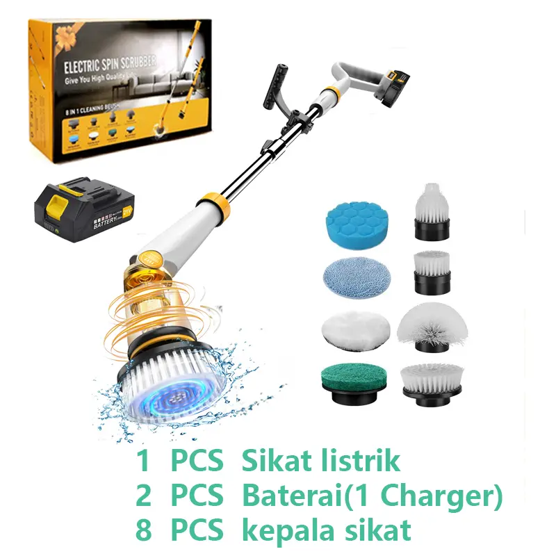 QIMEDO 8 IN 1 Sikat Pembersih Cordless Elektrik Ada Pegangan Sikat Toilet Sikat Pembersih Sikat Kamar Mandi Brush