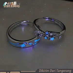 Cincin Couple Premium Dengan Batu Permata Biru Mewah Desain Eksklusif Untuk Pernikahan Pertunangan