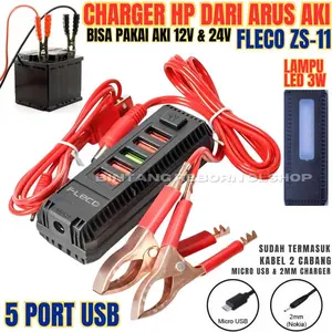 Fleco Charger HP Arus Aki Motor 2in1 Fleco ZS-11 6USB DC 2.4A Input 12V-24V Multifungsi Casan HP Aki Motor Fleco ZS-11 - Car