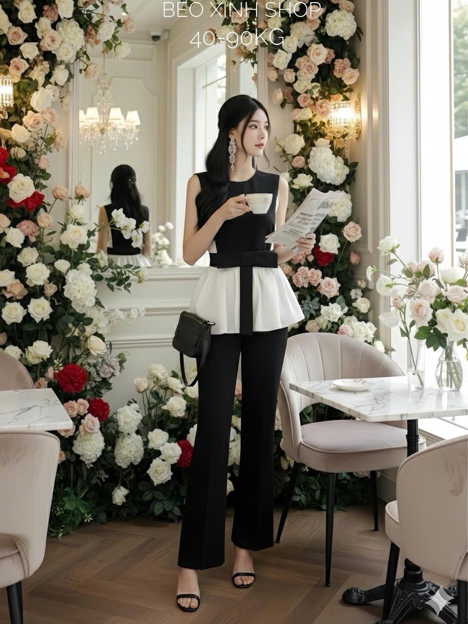 Set Quần Áo Cổ Tròn Cọc Tay Vải Cotton Lạnh Cho Các Nàng 40 - 95Kg Nữ Top Women Xoè - A.1468