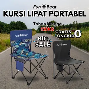 Kursi Lipat Outdoor Portable FunBear – Praktis, Ringan, Muat Beban 150KG dengan Kantong Samping, Ideal untuk Camping & Traveling