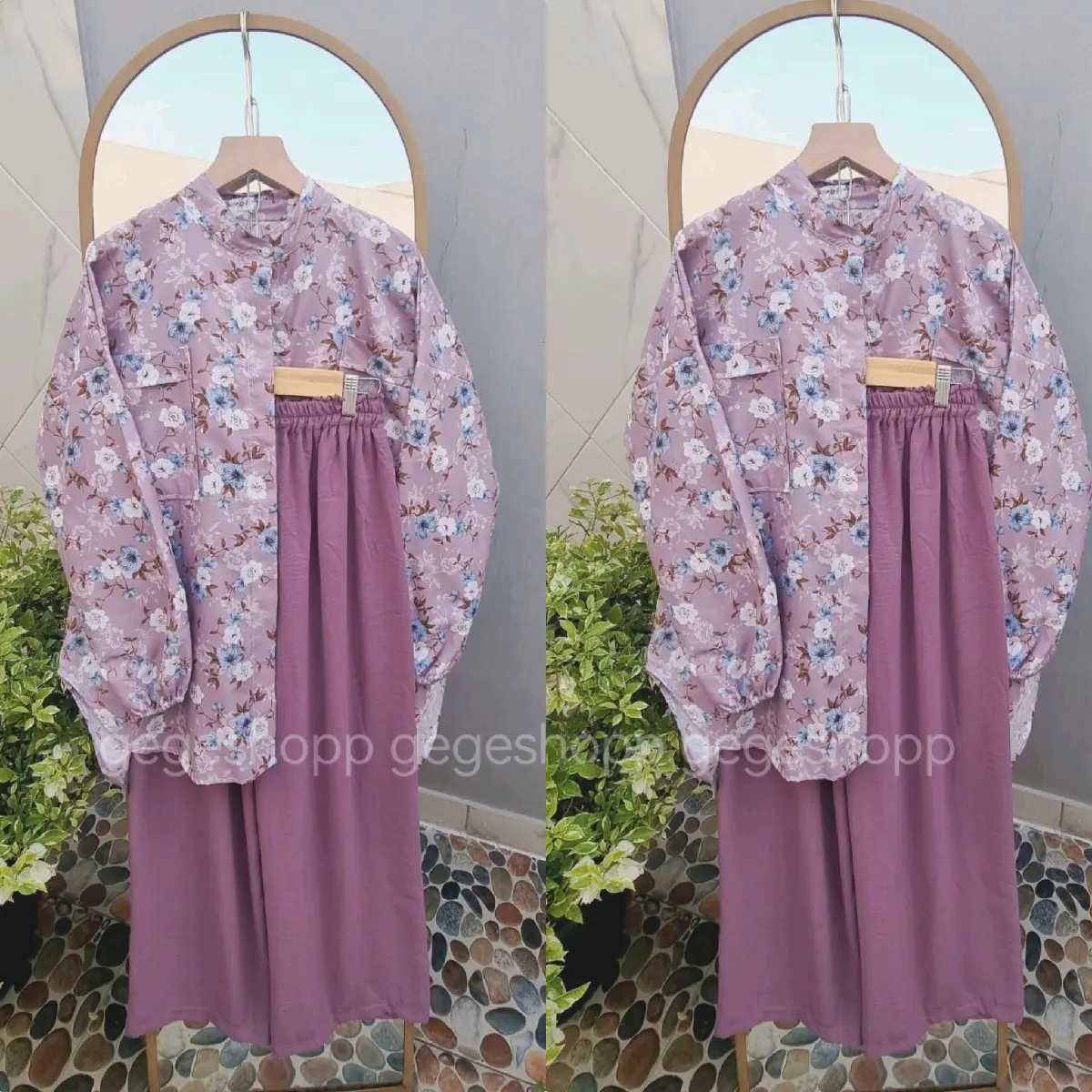 Oneset Nataly Motif Tunik Setelan wanita katun  Atasan+Celana