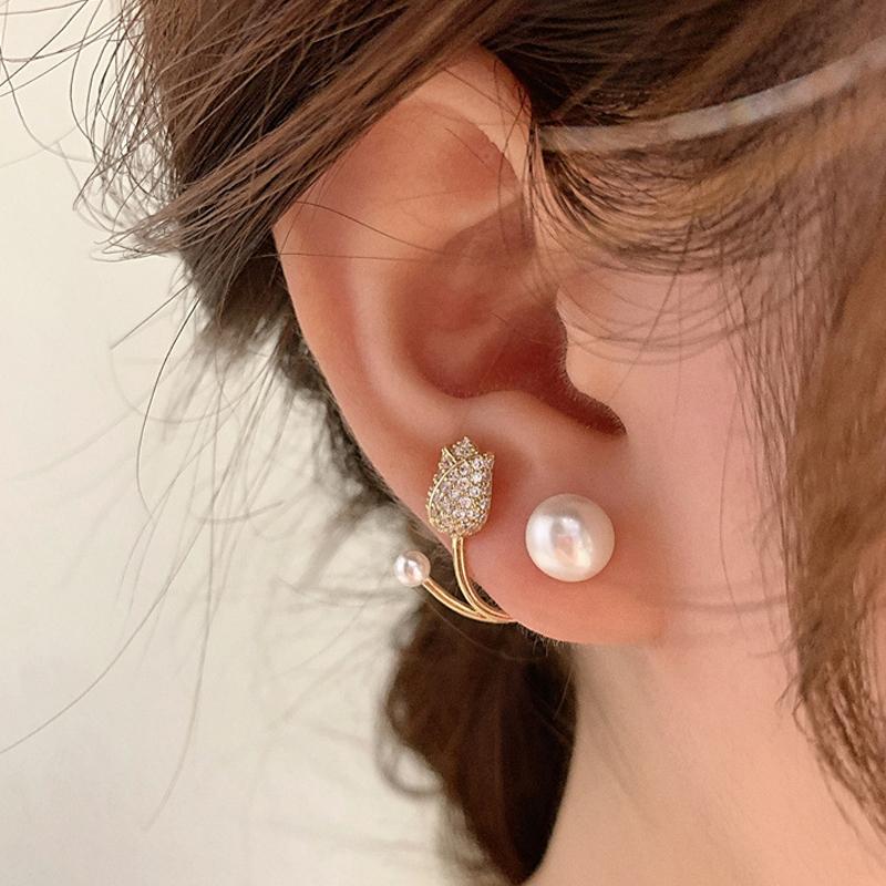 COD ❤️ Anting-anting Mutiara Bunga Tulip Perasaan Tingkat Lanjut Anting-Anting Indah Temperamen Elegan-Bellamy's 2