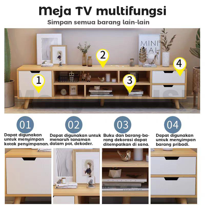 DF-3-Meja TV/Rak TV/Lemari TV/Minimalis/Aesthetic Modern Minimalis Gaya Nordic Kayu  Rak Elegan Hemat Ruang untuk Ruang Tamu Kamar Tidur Meja TV Sederhana Rak Film Cabinet TV UnitTV Cabinet Media Console dengan Laci dan Pintu Storage 【Garansi 5 Tahun】