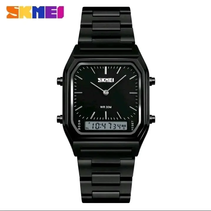 SKMEI Jam Tangan Pria Wanita Model Terbaru Double Time Analog Digital Quartz Stainless Watch 1220 Fashion Sport WR 30M Square Dial 43mm 4