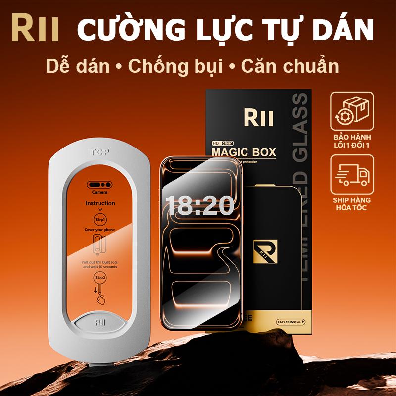 RII Kính Cường Lực Tự Dán Tự Hút Bụi Cho iPhone 17 Pro Max / 16 Pro Max / 15 Pro Max / 14 Pro Max / 13 / 12 / 11 /X/XS