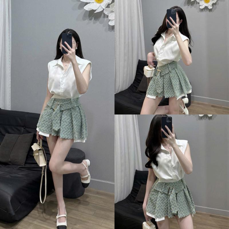 [HÀNG CÓ SẴN] K06 Set (áo và chân váy) áo sơ mi phối chân váy jean - Set nữ xinh đi chơi