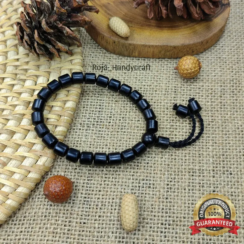 Gelang Kelor Hitam Model Tabung Ukuran Butiran 8mm Tali Serut 0