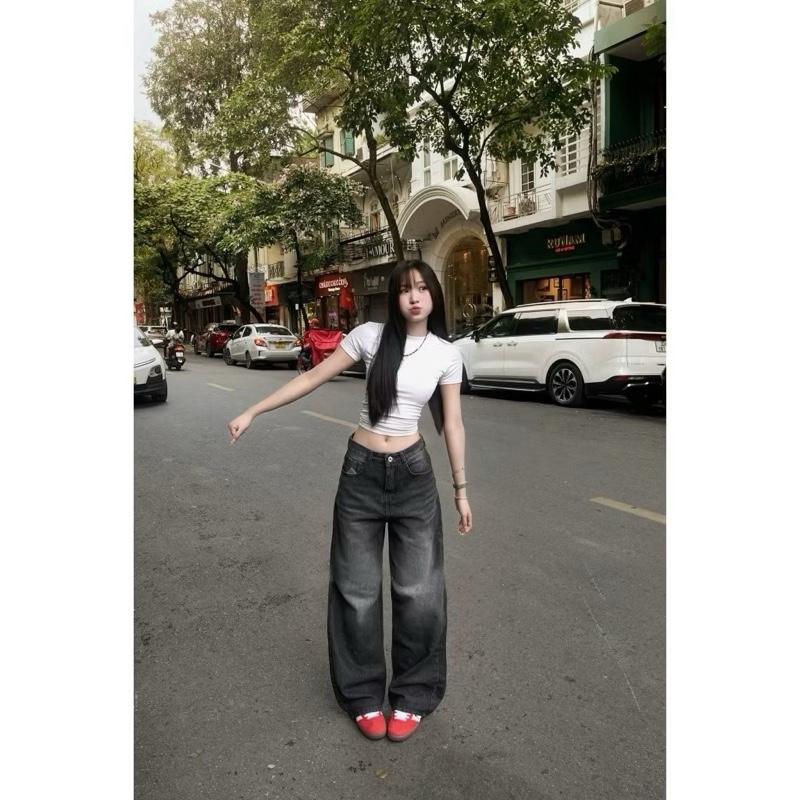 JEAN XUÔNG KHÓI MÃ 08 ] Quần jean nữ MÀU KHÓI dài quần 1m08cm ống suông (cạp thường- không co giãn) rộng Cạp, siêu cá tính - hackkk dáng BIGSIZE