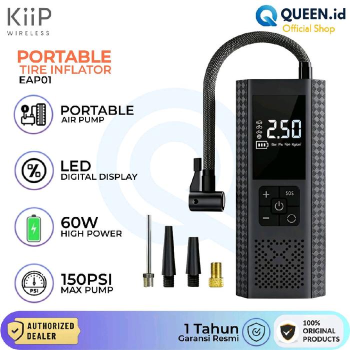 Gambar KIIP EAP01 Portable Electric Air Pump Compressor Pompa Angin Ban Motor Mobil 150PSI Tire Inflator dari Queen-id Kab. Tangerang Tokopedia