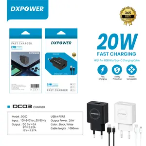 DXPOWER DC01/DC02/DC03 Charger Kit 1 Port USB 2.4A/1.5A/3.0A + Kabel Data Micro/Type-C/Lightning 1M Fast Charging Safety Protection