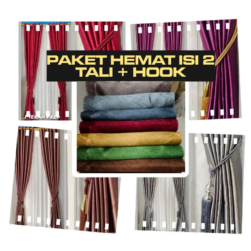 PAKET HEMAT ISI 2 Lembar gorden +Tali + Hook. 1
