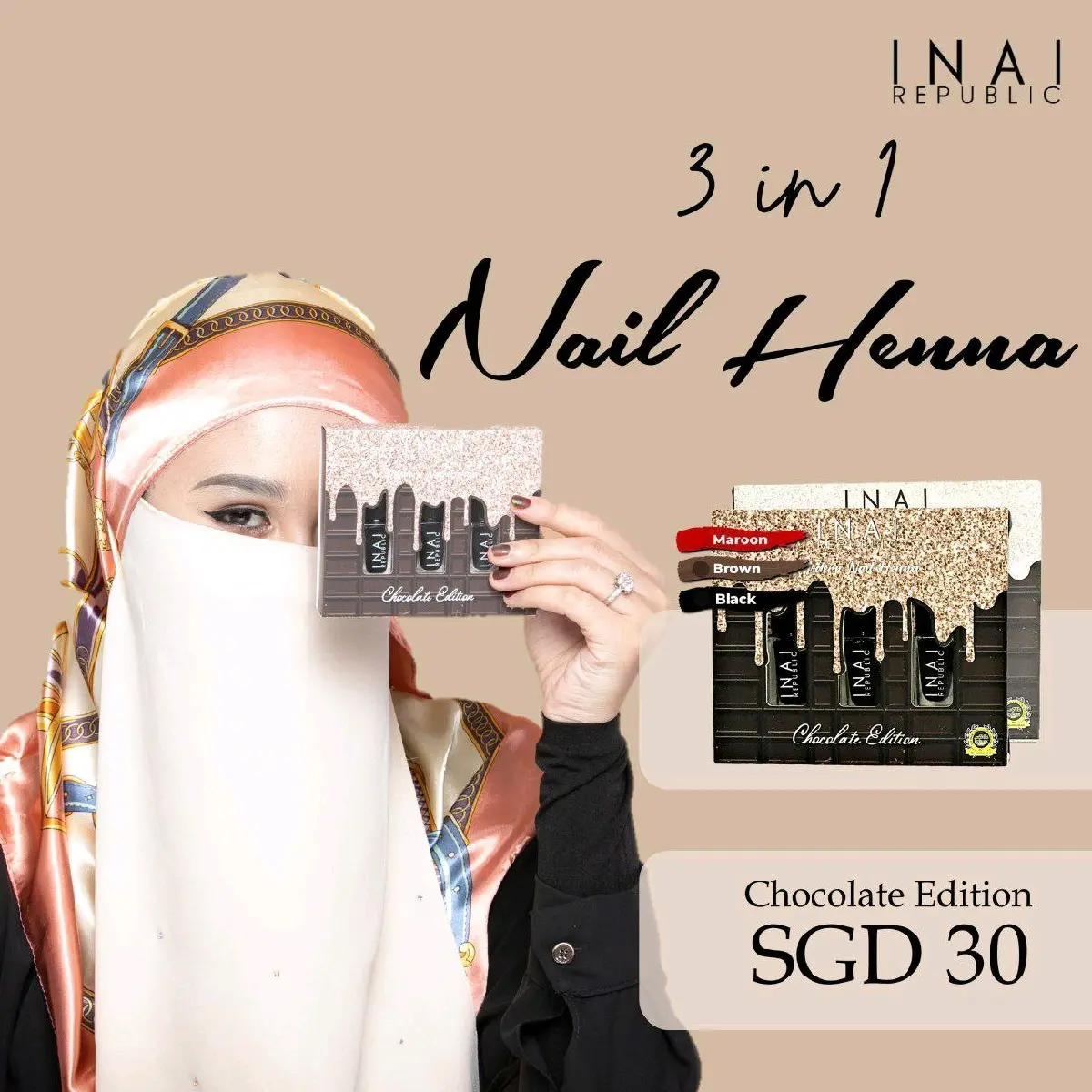 FOC Buffer Peel off Dark Henna 3 in 1 Chocolate Edition | 100% Sah wudhu Nail Care