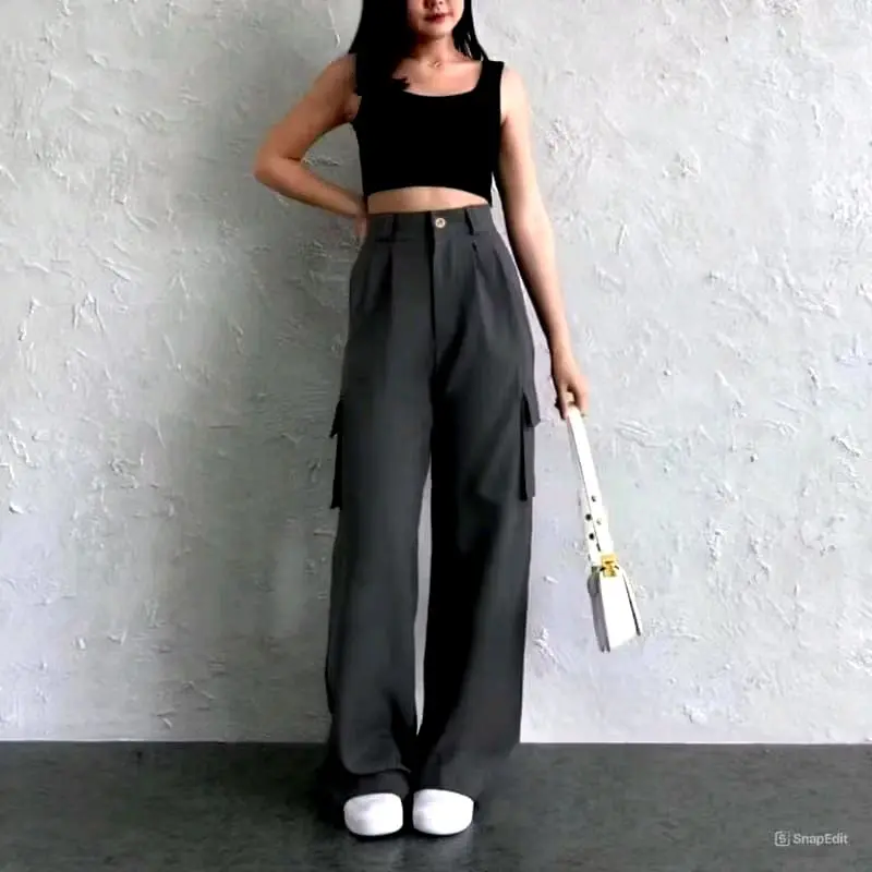 Celana Cargo Wanita Highwaist Premium - Cargo Pants Wanita Korean Style 3