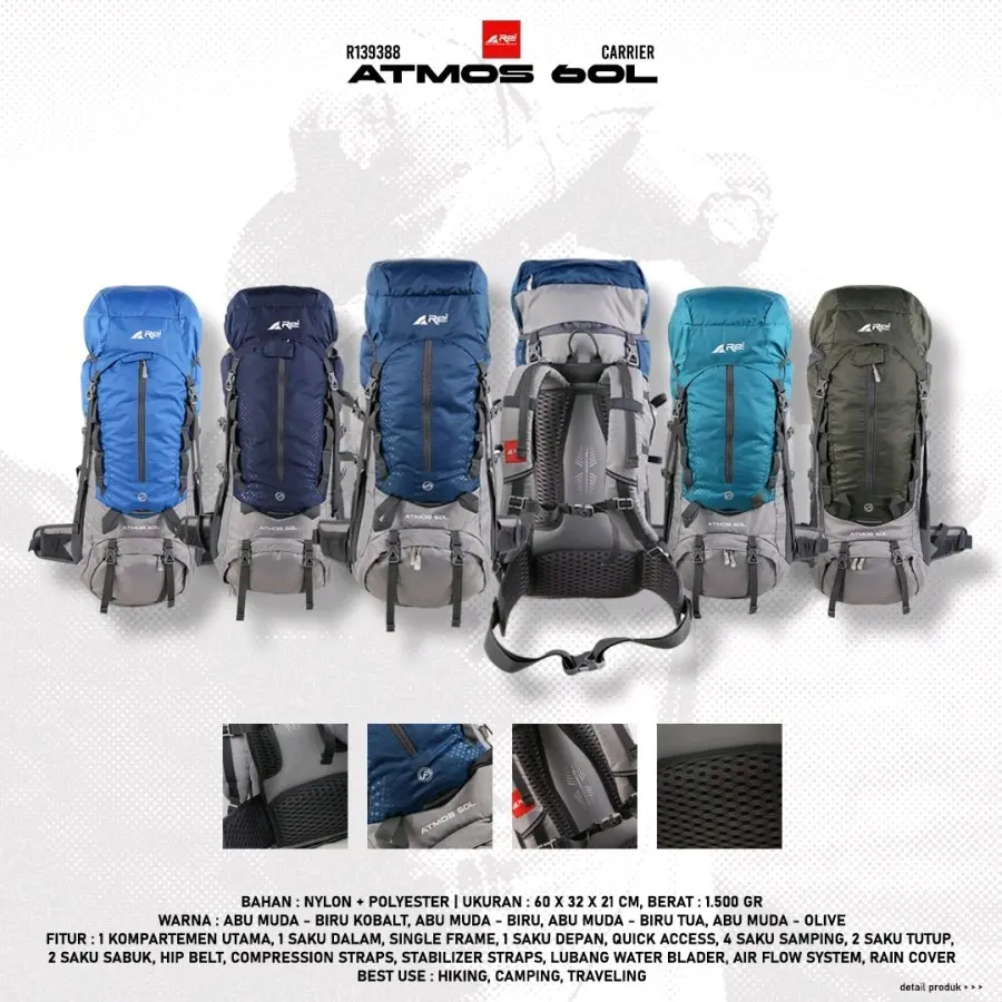 Tas Carrier Rei Atmos 60L Tas Gunung Arei Outdoorgear Tas hiking