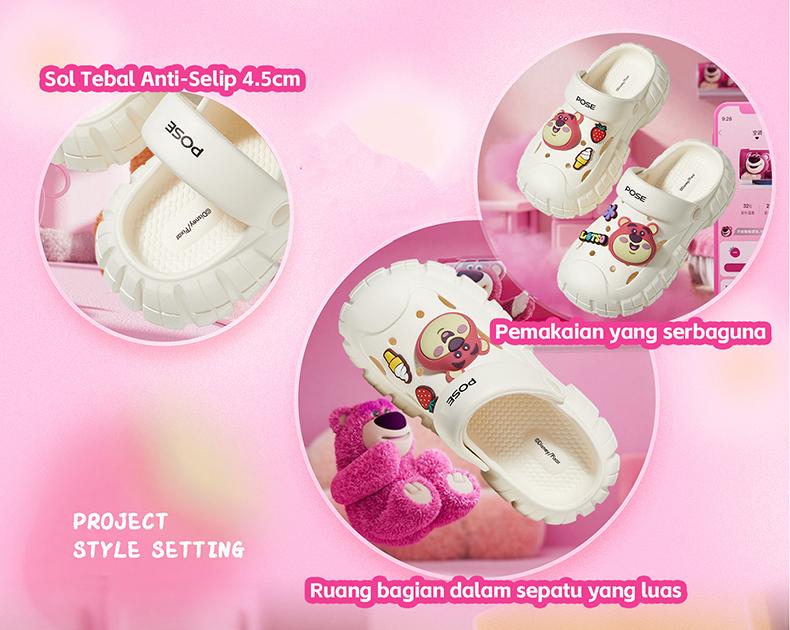 【Disney Penjualan kilat waktu terbatas】【Bebas biaya kirim】POSE Pioneer x Disney  sandal Anti-selip Nyaman Bernapas menambah tinggi badan Sol tebal dalam di luar ruangan bepergian pria dan wanita pasangan Santai canggih kualitas Dingin P2244631 32 33 34