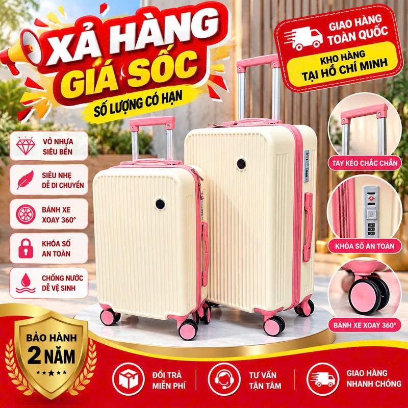 XẢ KHO VL03-Vali khoá kéo du lịch,đồng tông màu,nhựa dẻo ABS+PC,chống va đập.4 bánh xe cao su xoay 360-(TẶNG TÚI ĐỰNG GIÀY) Size 20,24GIÀY).-BH 2 năm phụ kiện rời.ĐƠN ĐI RA BẮC 5 NGÀY NHẬN