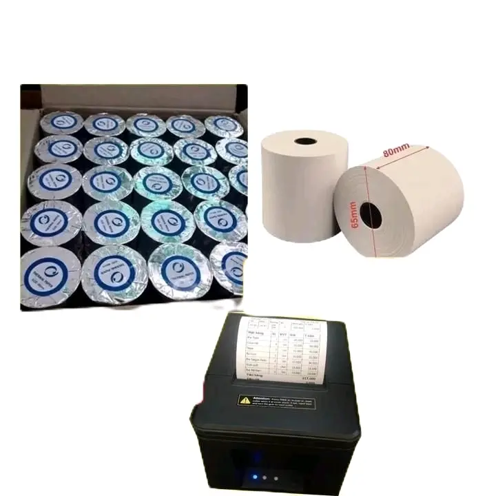 Giấy in nhiệt Oji K80x65( lõi nhỏ đủ phi) thùng  50 cuộn dùng cho  tất cả các máy in hóa đơn khổ K80, máy Pos tính tiền.