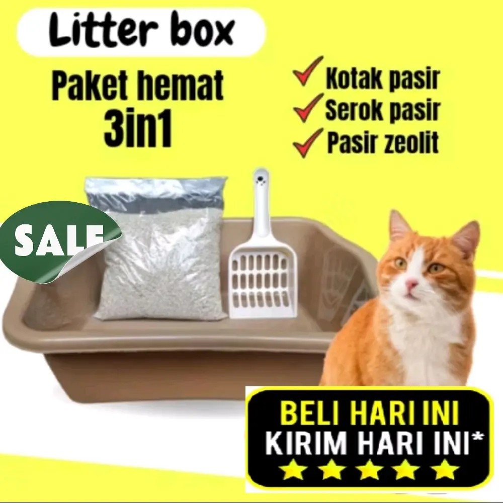 Bak Pasir Kucing Serokan Baskom Tempat pasir pup Kucing Anjing Paket Lengkap 3in1