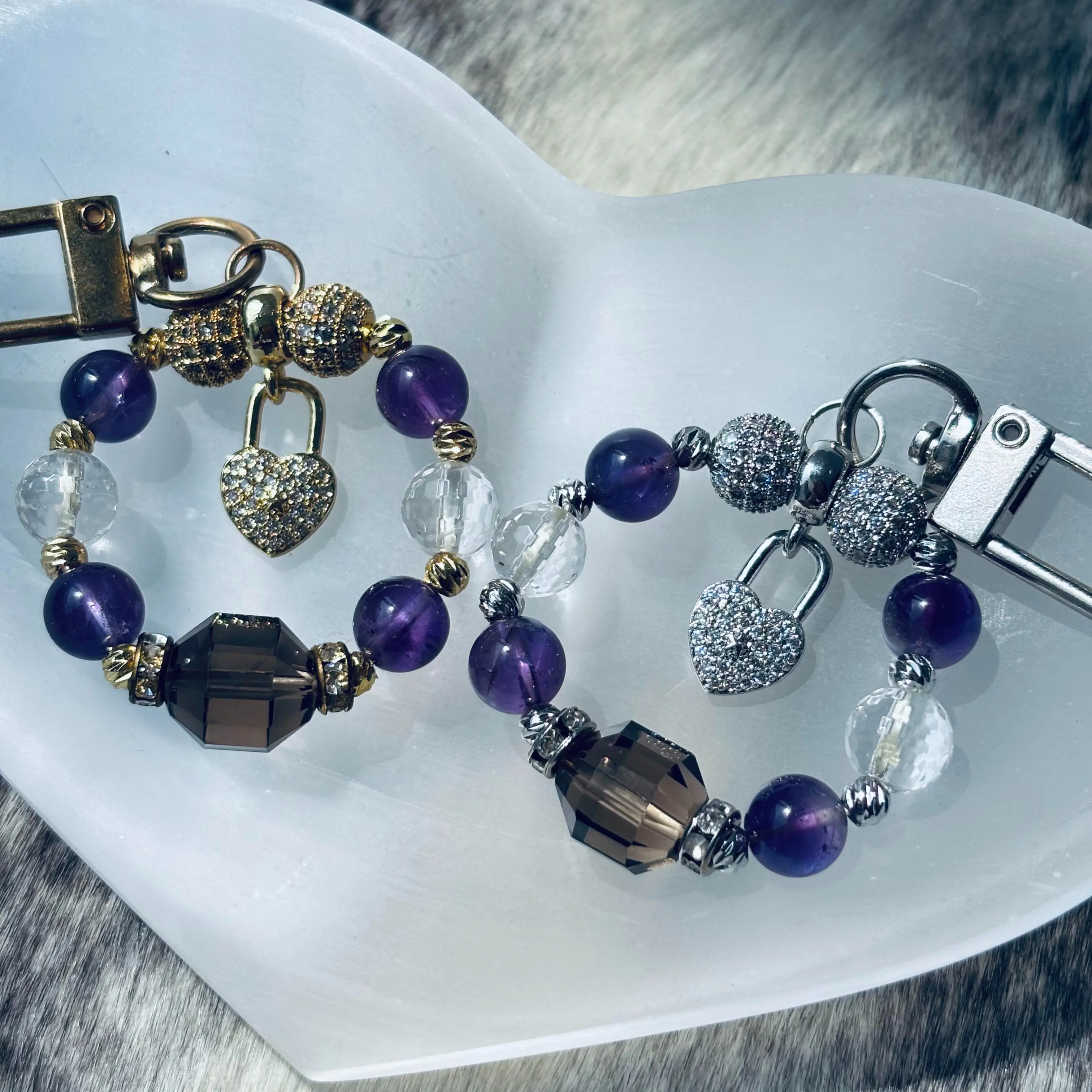 Amethyst / Aquamarine / Blue Sandstone / Howlite / Kyanite / Labradorite / Red Eye Tiger / Yellow Eye Tiger Crystal Key Chain or Bag Charm