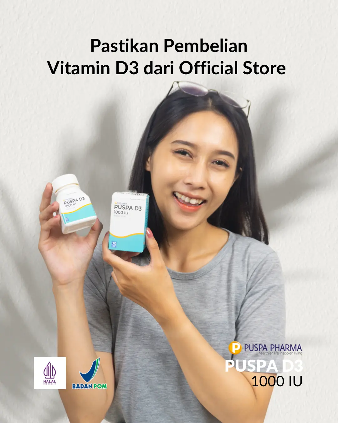 Puspa D3 1000 - Vitamin D3 1000 IU - isi 30 soft capsule - Untuk kesehatan Tulang - BPOM No. SD211328861 - Halal No. ID00410000241530921 calsium